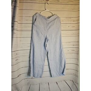 Laura Ashley Women's Linen Wide Leg Cropped Pants Light Blue Size M